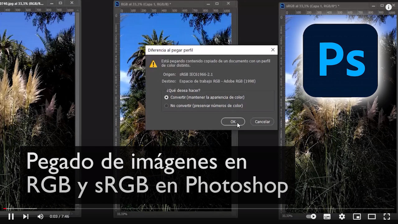 Pegado de imágenes en RGB y en sRGB en Photoshop